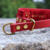 Miękka i elegancka obroża premium dla psa, wykonana z wysokiej jakości weluru, ze złotym haftem fleur-de-lis, pasek to oryginalny Biothane.