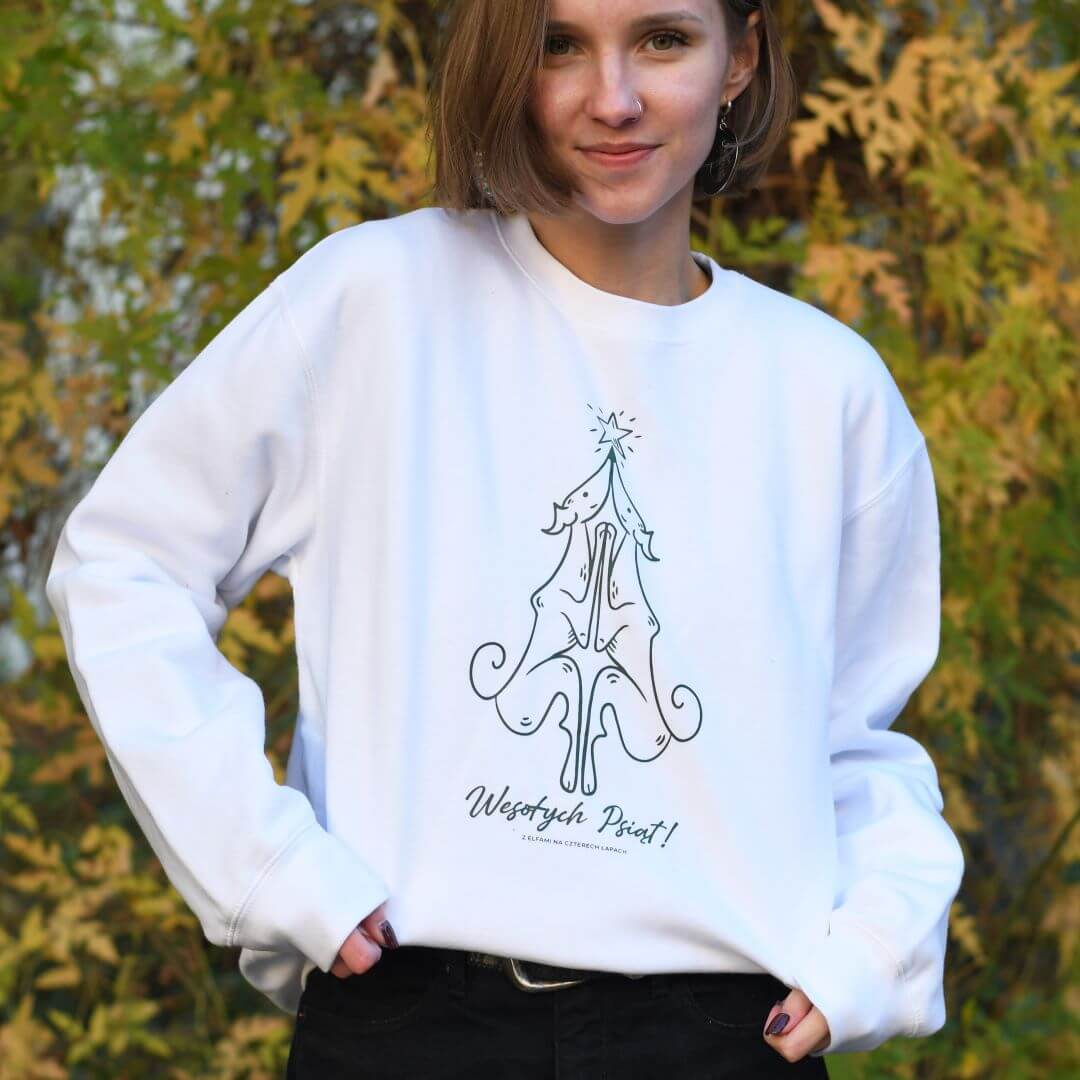 Świąteczna bluza dla psiarza z motywem psów chartów ułożonych w kształt choinki