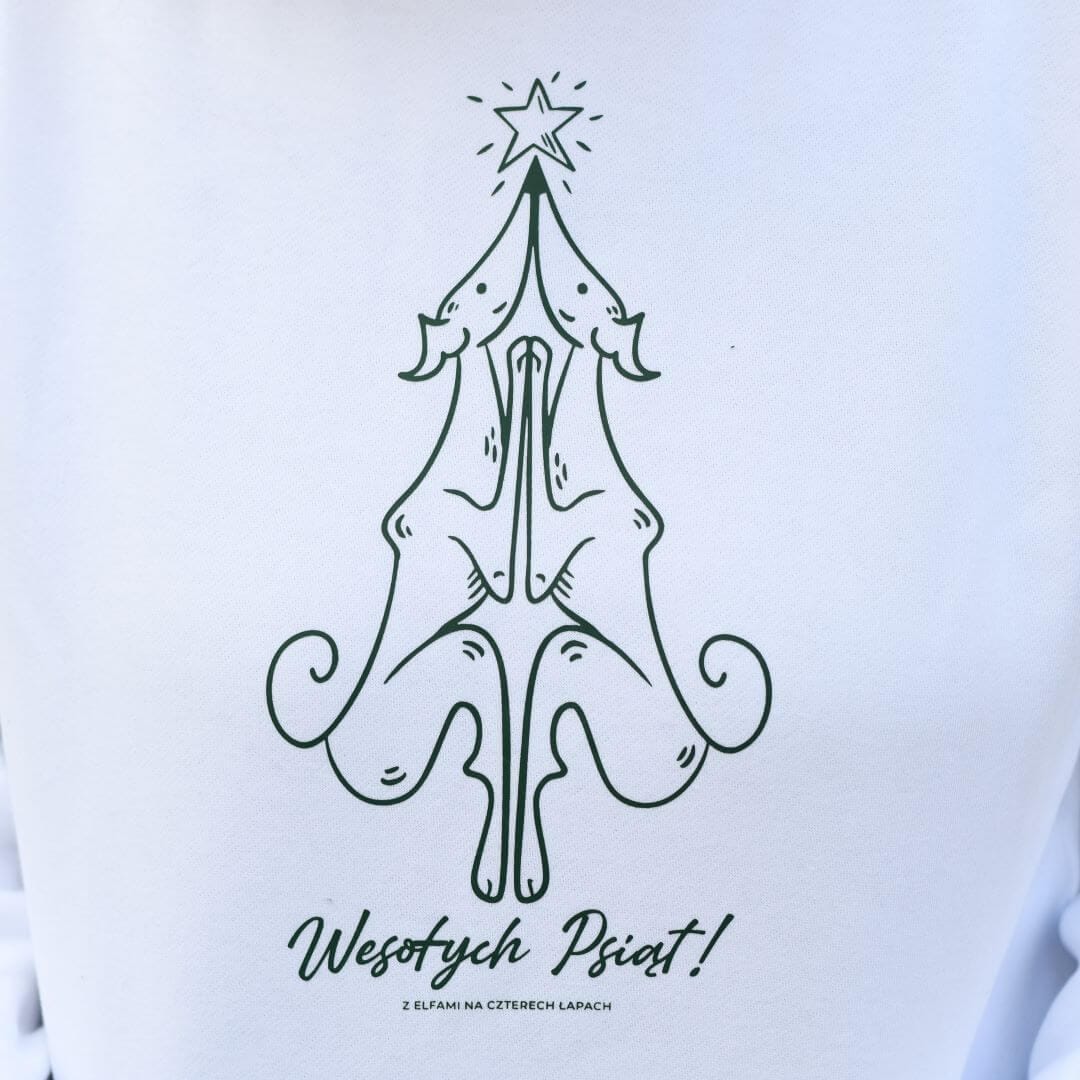 Świąteczna bluza dla psiarza z motywem psów chartów ułożonych w kształt choinki