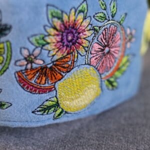 Obroża dla psa na lato z wyhaftowanym motywem cytrusów, pomarańczy, cytryn, limonek